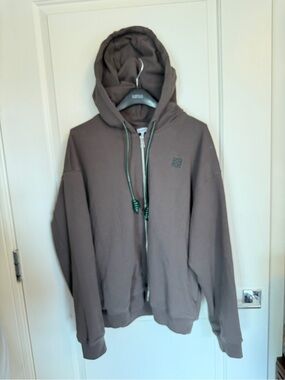 Loewe Brown Zip-Up Hooded Sweater size M.